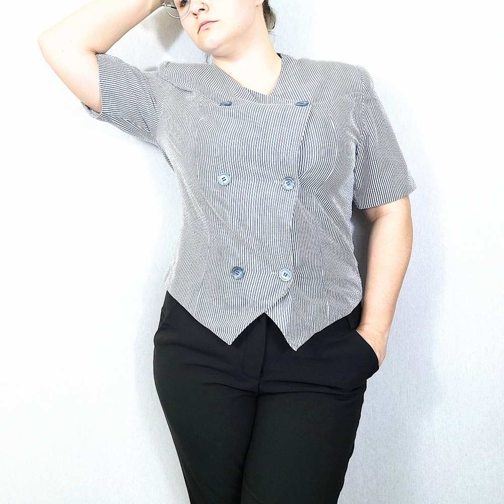 Vintage Pinstriped Double Breasted Button Down Top